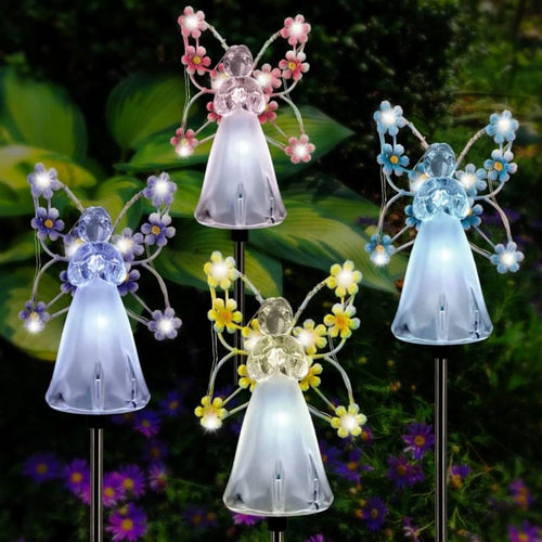 2+2 GRATIS: Lămpi Solare Decor Îngeraș cu Flori pentru Grădină –  multicolor