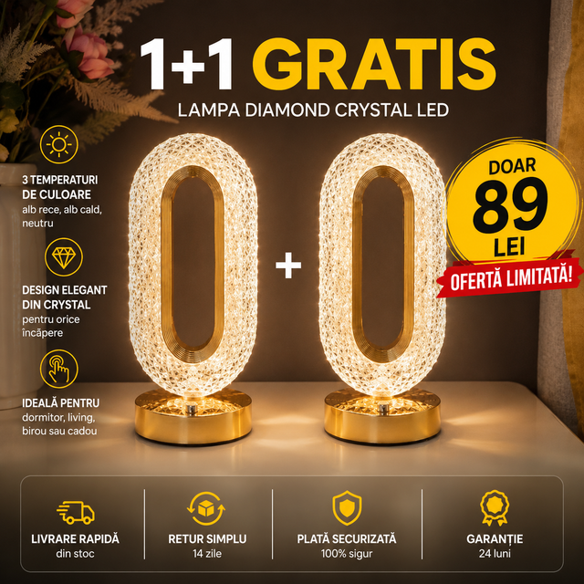 1+1 GRATIS: Lampa Diamond Crystal LED cu 3 temperaturi de culoare,  alb rece, alb cald, neutru, culoare auriu